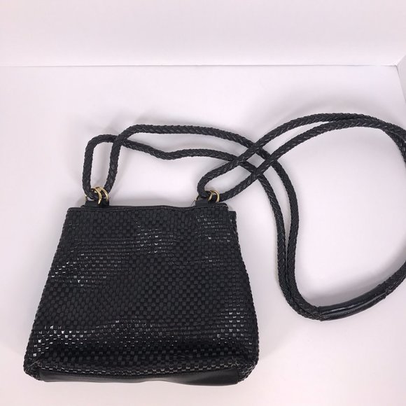 Vintage Valerie Steven Black Woven Leather Gold Hardware Shoulder bag - Picture 2 of 11